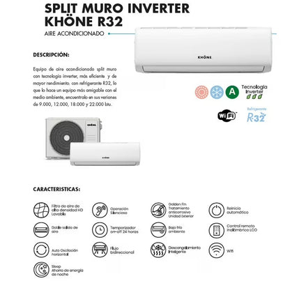 Aire Acondicionado Split Muro Inverter WIFI Khöne 18.000 BTU – R32